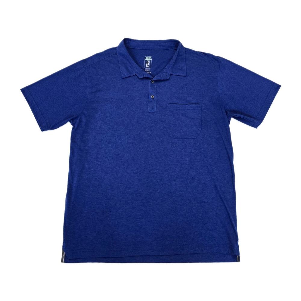 Stio Men's Divide Performance Polo Shirt XL Blue Heather Pocket Hiking Trail
